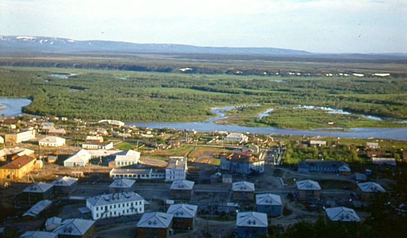 Камчатка, 1973 год: административный центр Корякского национального округа посёлок Палана, вид с сопки